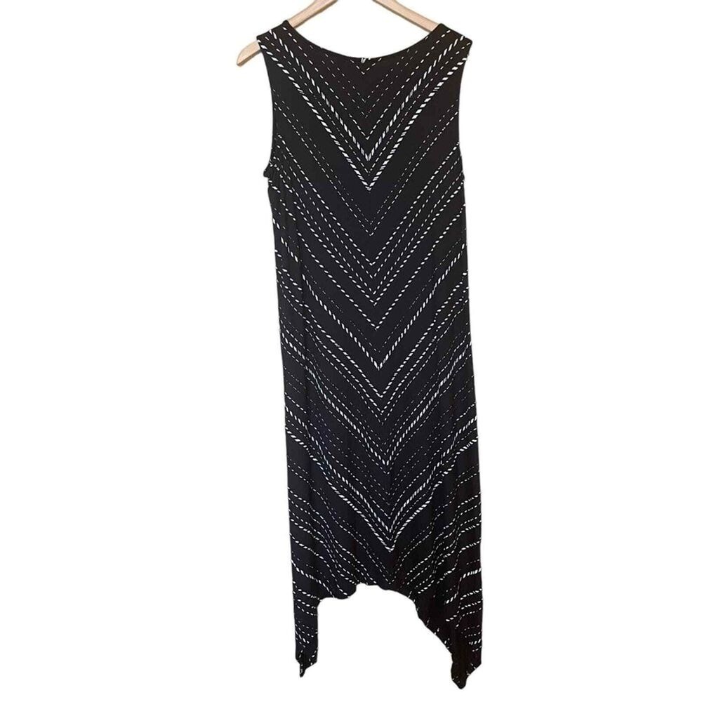 Apt 9 Womens Petite Large Black White Chevron‎ Sharkbite Hem Midi Dress PL